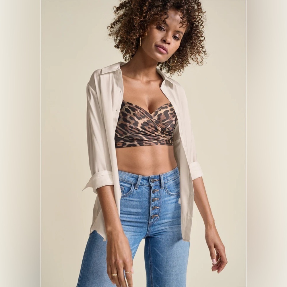 VENUS Brown and Black animal print crop top